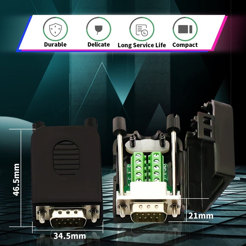 CenryKay 2PCS DB9 Male Solderless Connectorï¼ŒDB9 Male Breakout RS232 D-SUB Serial to 9-pin Port Terminal Connector Breakout Board with Case Long Bolts Tail Pipe - Image 4
